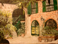 New Orleans Courtyard (brick house with shutters on right)